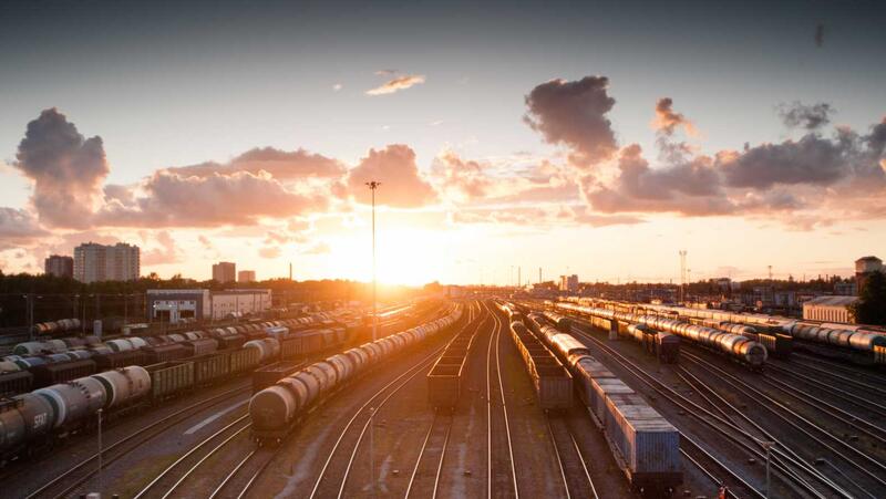 train tracks in sunset