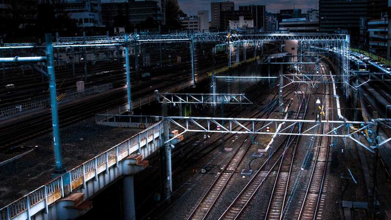 train tracks at night
